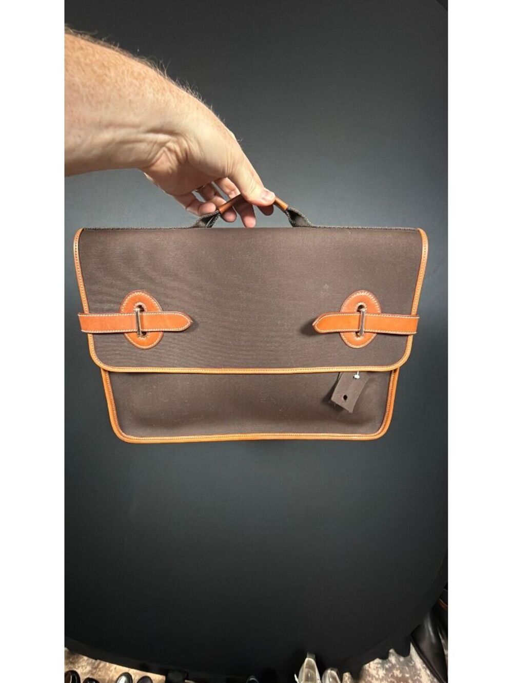 Hermes Brown Canvas Buen Aventura Briefcase